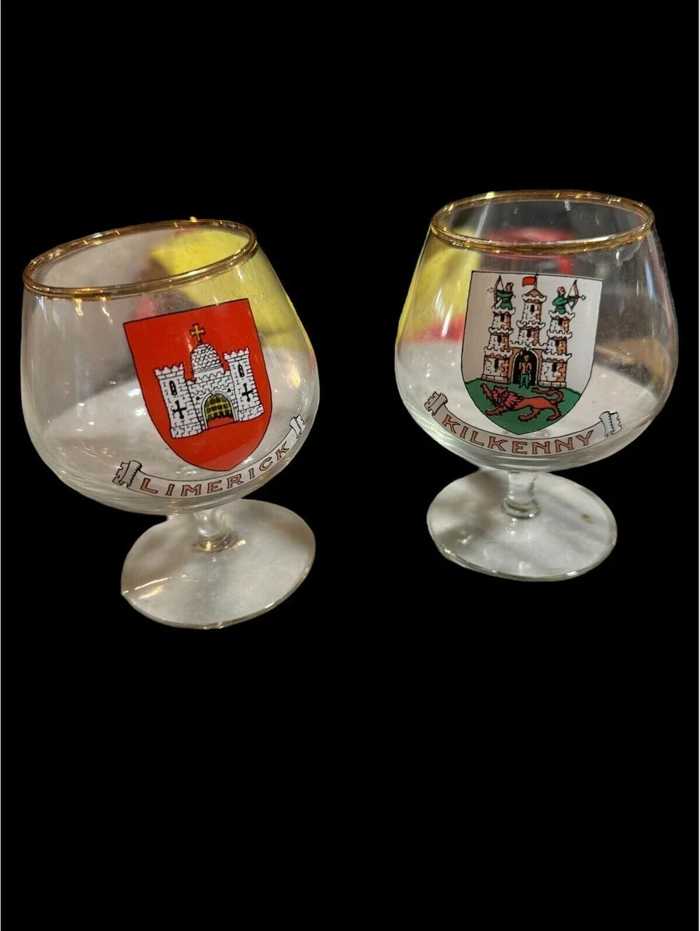 Vintage Irish Snifters Kilkenny Limerick Gold Rimmed
